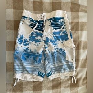 White Mesh Palm Tree Swim Shorts by U.S. Apparel